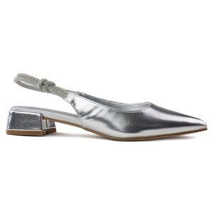Pointed Toe Slingback Low Block Heel Mule Pumps SILVER